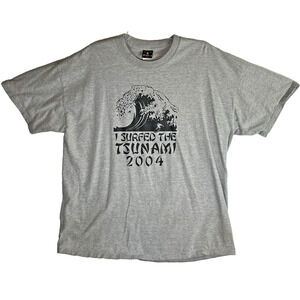 I Surfed The Tsunami Vintage 2004 Hanes Beefy Tee Gray T Shirt Mens XL Surfing